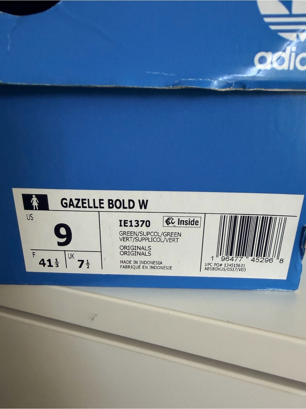 Adidas Gazelle Platform Green Suede Sneaker with Blue Stripes - Picture 3 of 4
